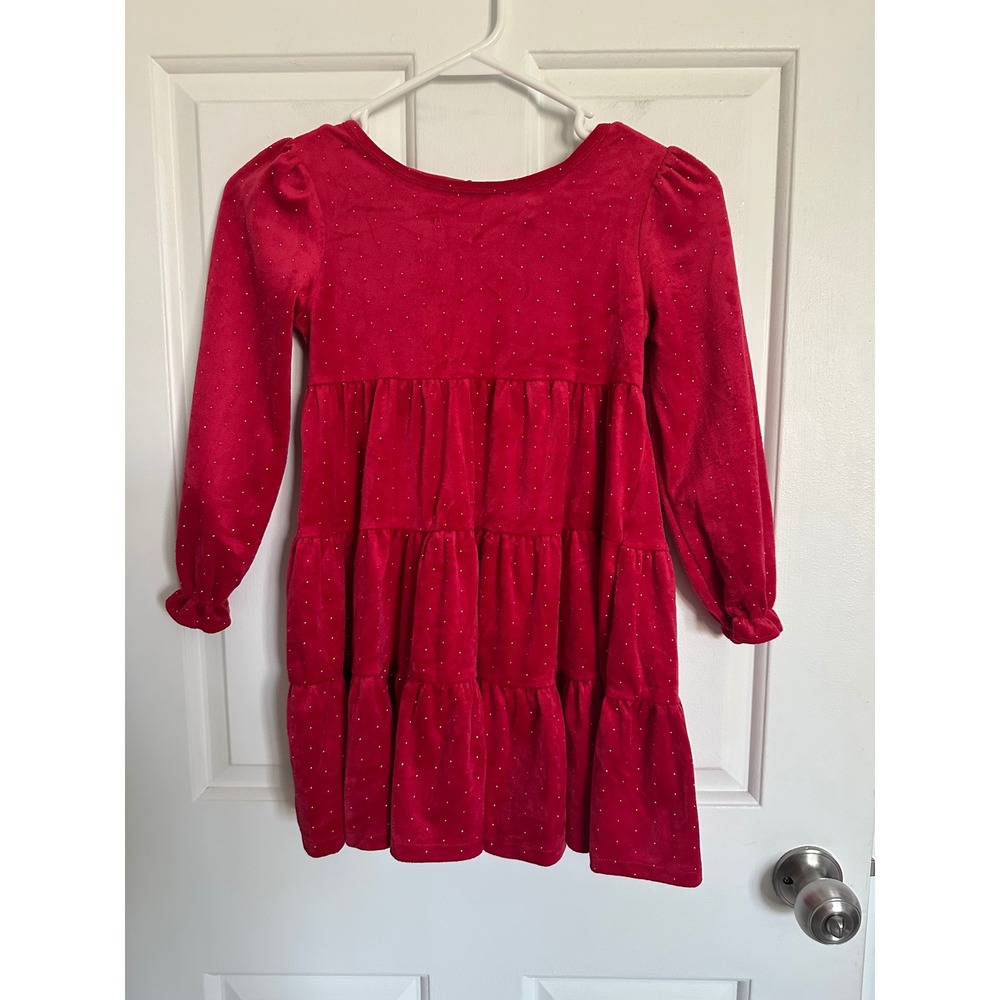 Tahari Girls Red Velvet Sparkle Tiered Long‎ Sleeve Dress Size 6